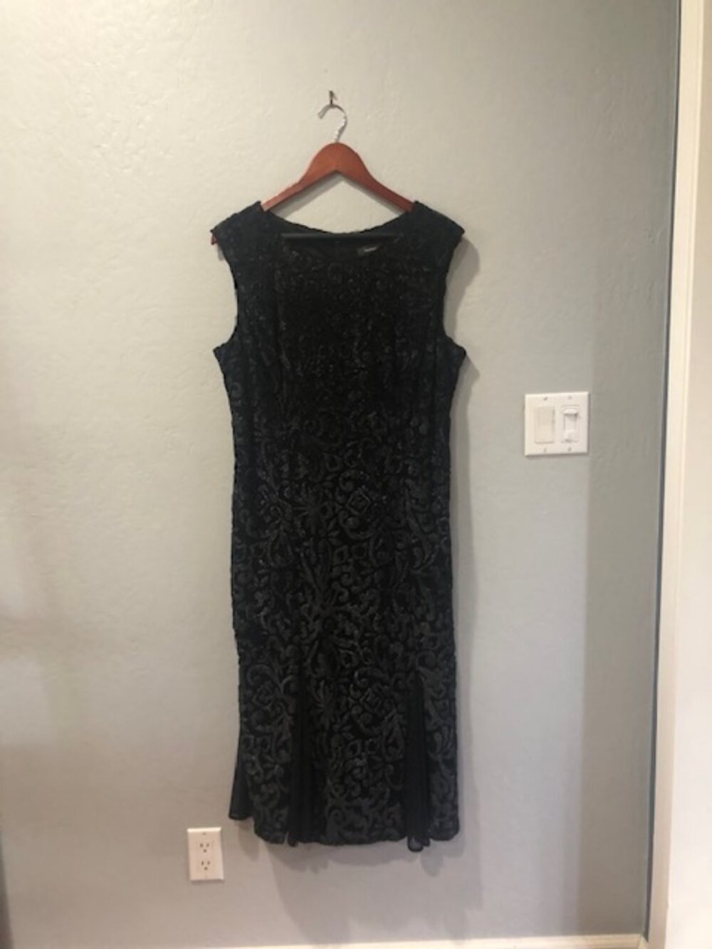 black embossed design cocktail dress